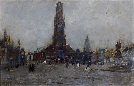 CIARDI GUGLIELMO Venezia 1842 - 1917 Bruges 1910 olio su tavola 19x29 firma...