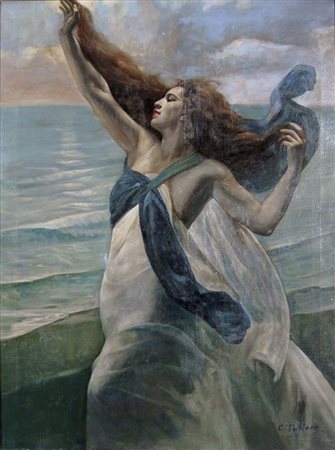 TALLONE CESARE Savona 1853 - Milano 1919 Danza sul mare olio su tela 100x75...