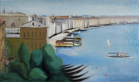 BACCI EDMONDO Venezia 1913 - 1978 Marina (1944-45) olio su tavola 47x79 firma...