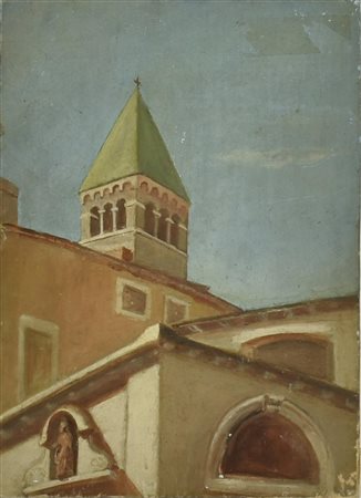 Ignoto CAMPANILE DELLA CHIESA DI SAN SAMUELE, VENEZIA olio su cartone telato,...