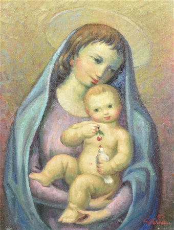 Giovanni Misani MADONNA CON BAMBINO olio su tela, cm 40x30 firma e data...