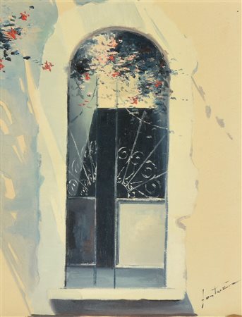 Ignoto LA FINESTRA SUL CORTILE olio su tela, cm 30x24 firma eseguito nel 1989