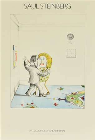 SAUL STEINBERG manifesto, cm 76x51 per la mostra Arts Council of Great Britain