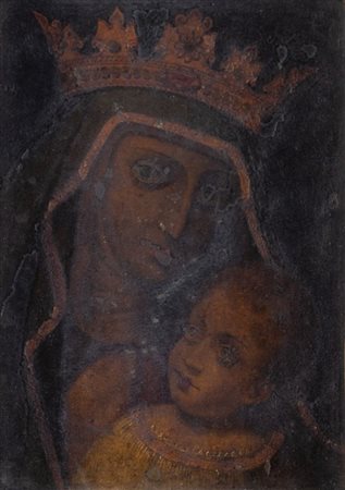 Maestro del XVII - XVIII secolo. "Madonna di San Luca". Dipinto su rame. Cm...