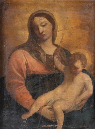 Maestro del XVII secolo. "Madonna con bambino". Olio su tela. 94,6x72....