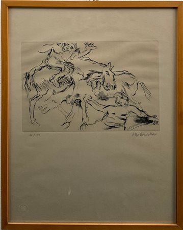 Oskar Kokoschka "La caduta di Pentesilea" 1969-70
acquaforte
(lastra cm 20x29; f