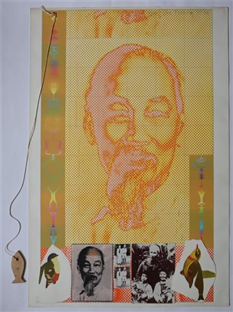 Joe Tilson "Ho Chi Minh" 1970
serigrafia, collage e pesce di legno
cm 103x70
fir