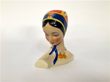 Essevi Testa in ceramica policroma raffigurante donna con copricapo tradizionale