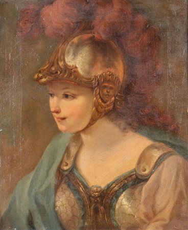 Maestro del XVIII secolo. "Minerva". Olio su tela. Cm 48x39,5.