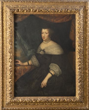 Maestro francese del XVII secolo. "Ritratto di Annamaria d'Austria". Olio su...