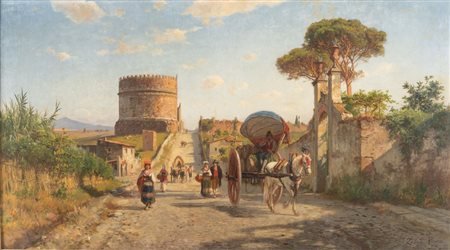 JOHAN ZAHND (1854 - 1934) "Via Appia". Olio su tela. Cm 62x110. Opera firmata...