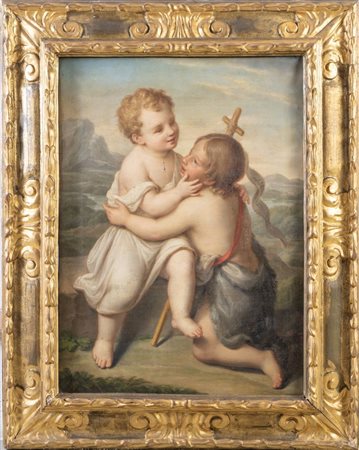 FAUSTO MUZZI (1801 - 1879) "Gesù Bambino e San Giovannino", 1879. Olio su tela. Cm 93,5x67,5....