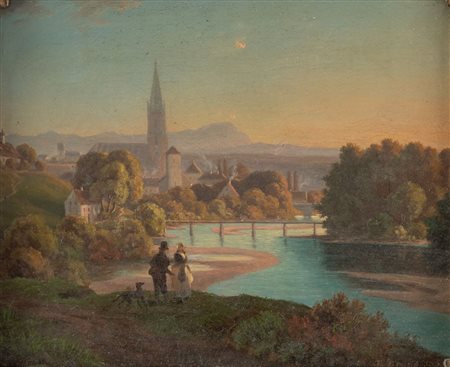 F. BRAUN (XIX secolo) "Paesaggio", 1850. Olio su tela. Cm 19,2x24. Opera...