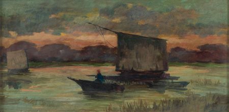 RENATO NATALI (Livorno 1883 - 1979) "Tombolo". Olio su tavola. Cm 38x75....