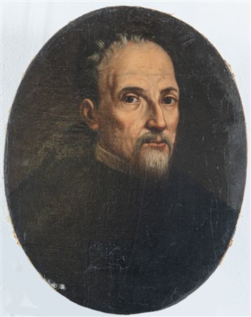 Maestro del XVII secolo. "Fra Paolo Sarpi". Olio su tela ovale. Cm 55x43. Al...