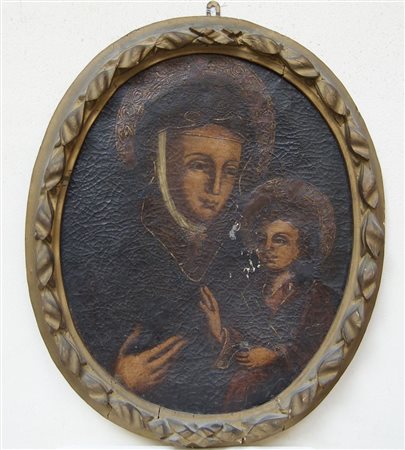 Maestro del XVII secolo. “Madonna e bambino”. Olio su tela ovale. Cm 54x43,5....