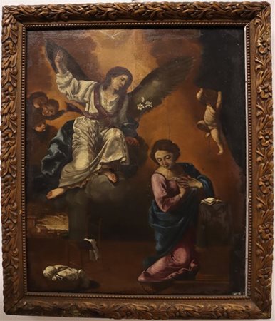 Scuola del XVIII secolo, Annunciazione, olio su tela (cm 85,5x66,5) in cornice