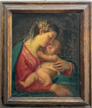 Scuola del XVIII secolo, Madonna con Bambino, olio su tela (cm 49x39) in cornic