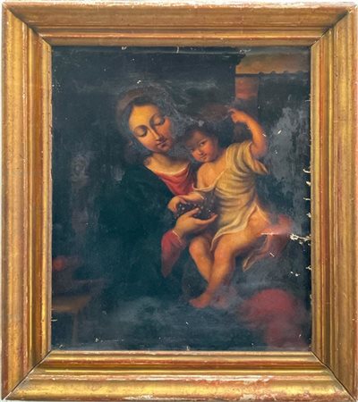 Ignoto, dipinto raffigurante Madonna con Bambino, olio su tela (cm 55,5x46) in