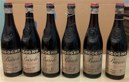 Lotto composto da sei bottiglie Barolo Borgogno 1961
(difetti alle bottiglie, a