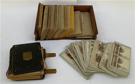 Scatola contenente un album con cartes de visite e delle albumine per lanterna