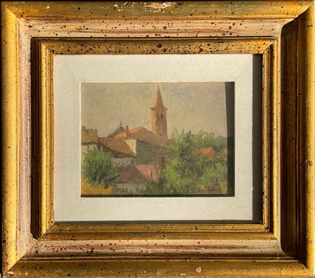 Renzo Morandi "Paesaggio. San Marco, Ravenna" olio su cartone (cm 18x24) firmato