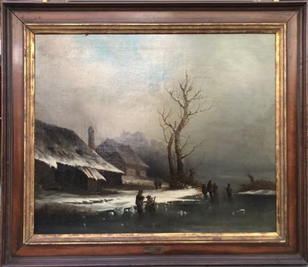 Scuola nordica, 

"Paesaggio invernale" 
olio su tela (cm 67,5x81)
In cornice
(