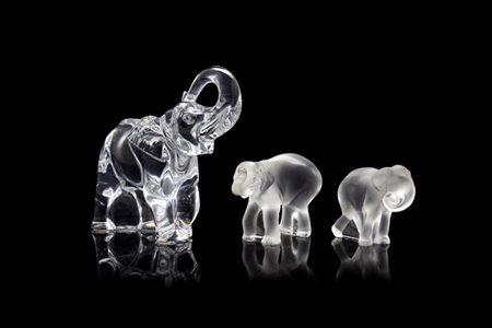 Manifatture Lalique e Baccarat, secolo XX. Tre sculture in vetro raffiguranti e