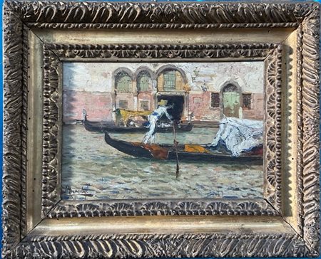 Ignoto del XIX secolo

"Gondole a Venezia" 
olio su tavoletta (cm 14x22,5)
Firm