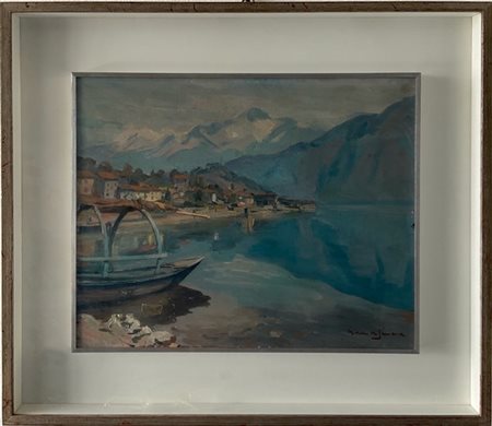 Michele De Simone "Serenità" Lago di Como, 16 luglio 1915, olio su compensato (c