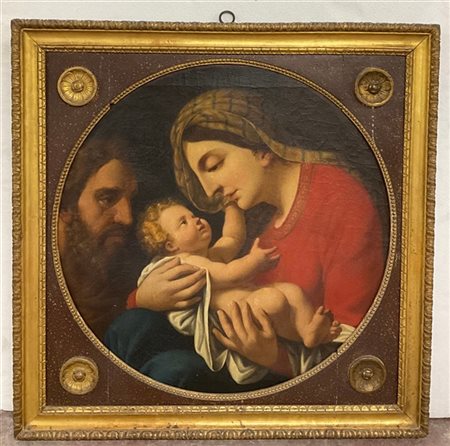 Scuola emiliana dell'inizio XIX secolo, Sacra Famiglia, olio su tela (cm 70x70)