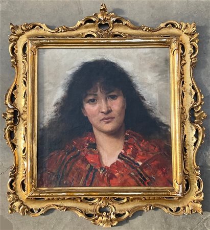 Riccardo Nobili "Ragazza in rosso" 
olio su tela (cm 45x45)
Firmato in basso a d