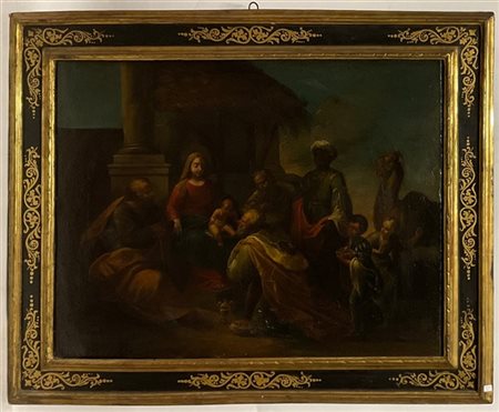 Scuola del XVIII secolo, Adorazione dei Magi, olio su tela (cm 73x92) in cornic