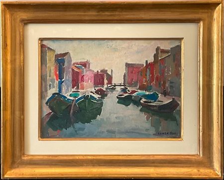 Silvio Consadori "Burano" olio su cartone (cm 25x35) Firmato in basso a destra.