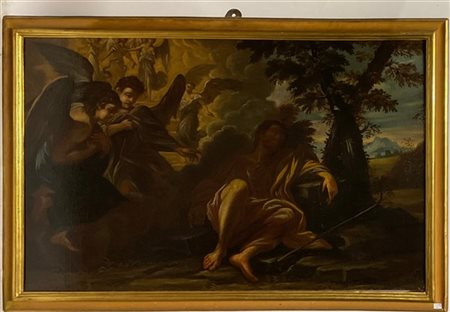 Scuola del XVIII secolo, Il sogno di San Giuseppe, olio su tela (cm 72,5x111,5)