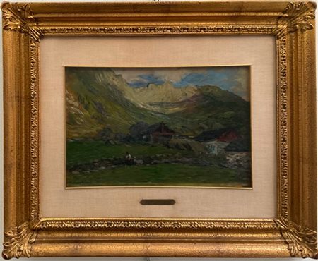 Clemente Pugliese Levi "Paesaggio alpino" olio su compensato (cm 27x40) Firmato