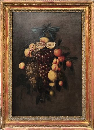 Scuola inglese del XIX secolo, "Composizione con frutta" olio su tela (cm 80x55