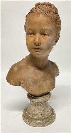 Da J.A.Houdon. Busto di Louise Brongniart fanciulla, terracotta su base in marm