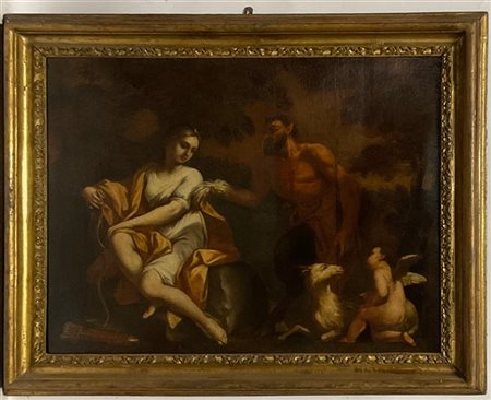 Scuola romana del XVII secolo, Diana, Pan e amorino, olio su tela (59x74,5) in