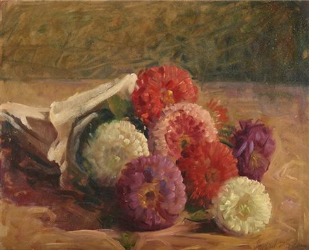 Bruno Semprebon "Mazzo di fiori" olio su masonite (cm 36x43,5) Firmato in basso