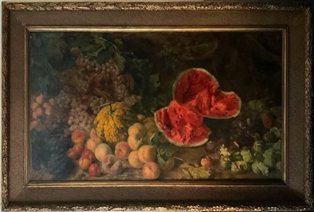 Giovanni Capranesi "Composizione con frutta" olio su tela (cm 75x133) Firmato in