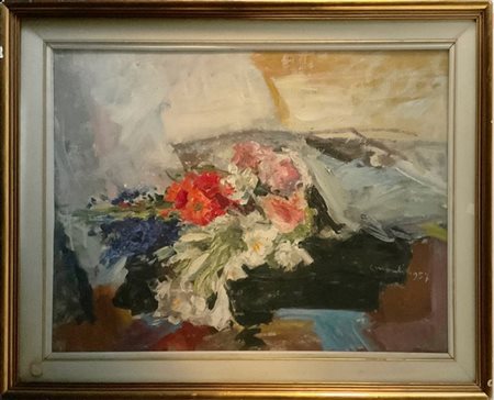 Cesare Monti "Mazzo di fiori" 1957, olio su tela (cm 60x80) Firmato e datato in