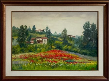 Guido Botta "Il campo dei papaveri" 1981, olio su tela (cm 50x70) firmato e data