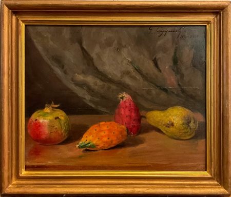 G. Pasquali "Composizione con frutta" 1939 olio su compensato (cm 35x43,5) Firma