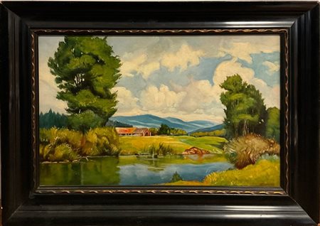 Otto Heinrich "Paesaggio fluviale" olio su tela (cm 41,5x63,5) Firmato in basso