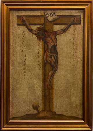 Ignoto, antico dipinto ad olio su tela raffigurante Cristo crocifisso, cm 62,5