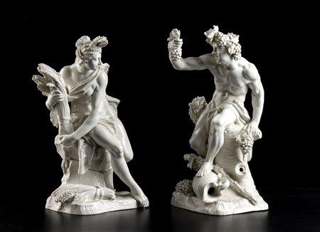 Coppia di sculture in porcellana - Nymphenburg XVIII secolo,  F. Bustelli 