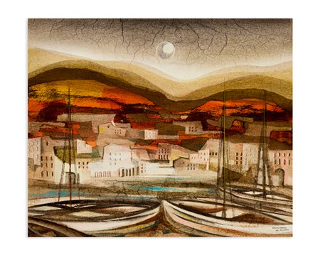 FRANCO BRESCIANINI DA ROVA (1944) - Paesaggio con barche