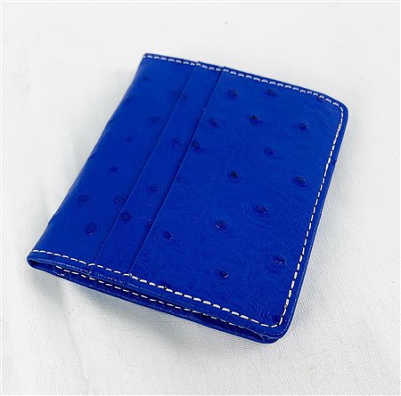 PORTAMONETE IN PELLE DI STRUZZO blu, lavorazione artigianale cm 10x8