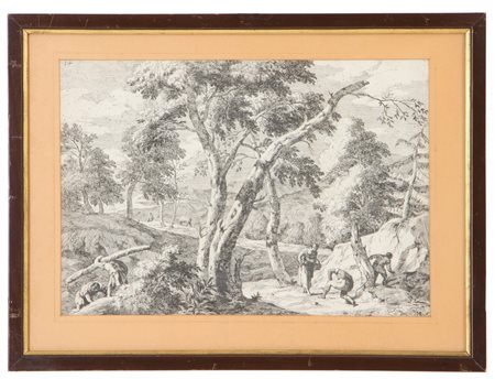 MARCO RICCI. Engraving "LANDSCAPE WITH FIGURES AND ANIMALS"